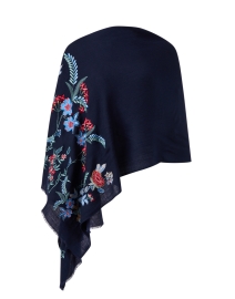 Navy Floral Embroidered Wool Scarf