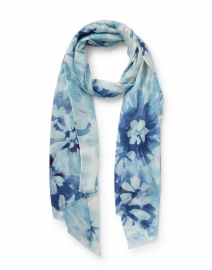 Blue Floral Print Silk Cashmere Scarf