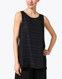 Front image thumbnail - Eileen Fisher - Black Sheer Silk Glimmer Top