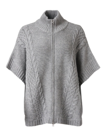 Grey Wool Cashmere Cable Knit Zip Cardigan