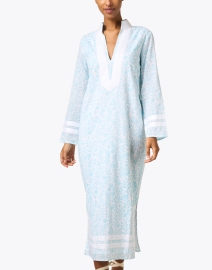 Front image thumbnail - Sail to Sable - White and Aqua Print Cotton Tunic Dress