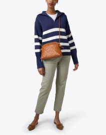 Look image thumbnail - White + Warren - Navy and White Cotton Sweater