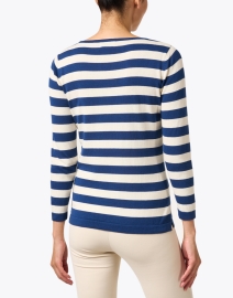 Back image thumbnail - Blue - Blue and White Striped Pima Cotton Boatneck Sweater