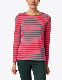 Saint James - Minquidame Forest Green and Pink Striped Cotton Top