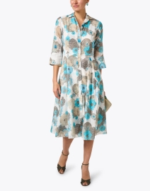 Look image thumbnail - Rosso35 - Turquoise and Beige Print Cotton Shirt Dress