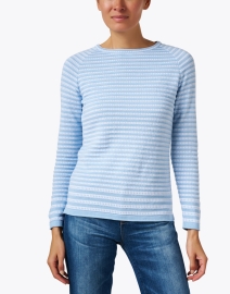 Front image thumbnail - Blue - Blue and White Striped Cotton Sweater