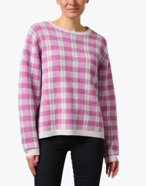 Front image thumbnail - Jumper 1234 - Pink and Grey Tartan Wool Cashmere Sweater