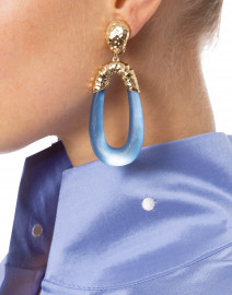 Blue Lucite Crumpled Hoop Clip Earrings