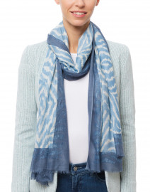 Blue Faux Bois Printed Silk and Cashmere Scarf