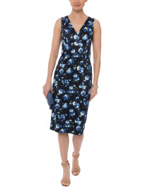 Navy and Pale Blue Floral Sheath Dress