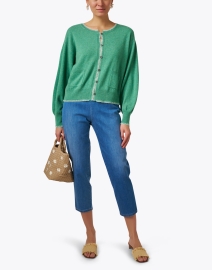 Look image thumbnail - Repeat Cashmere - Green and Cream Stitched Cashmere Cardigan