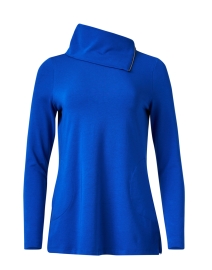 Product image thumbnail - E.L.I. - Blue Pima Cotton Cowl Zipper Neck Tunic
