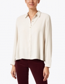 Front image thumbnail - Eileen Fisher - Bone White Silk Georgette Crepe Top