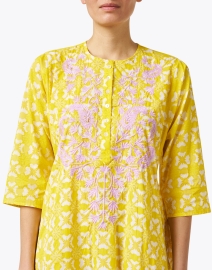 Extra_1 image thumbnail - Ro's Garden - Yellow and Pink Embroidered Cotton Kurta