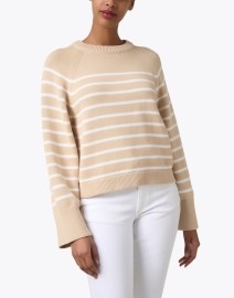 Front image thumbnail - White + Warren - Beige Striped Cotton Sweater