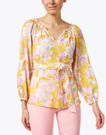 Front image thumbnail - Soler - Raquel Yellow and Pink Print Cotton Top