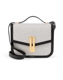 Vancouver Black Leather and Natural Canvas Crossbody Bag