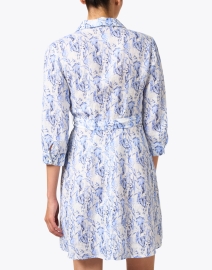 Back image thumbnail - 120% Lino - Blue Print Linen Shirt Dress
