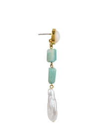 Back image thumbnail - Lizzie Fortunato - Coastline Stone and Pearl Drop Earrings