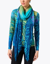 Look image thumbnail - Pashma - Blue and Green Paisley Cashmere Silk Scarf