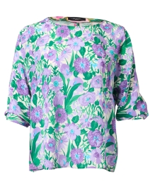 Vorra Green and Purple Floral Silk Blouse 