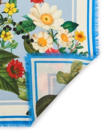 Back image thumbnail - St. Piece - Blue Floral Print Wool Cashmere Scarf