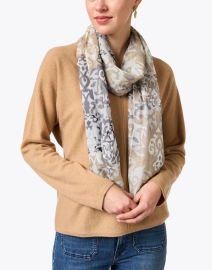 Look image thumbnail - Kinross - Beige and Grey Multi Print Silk Cashmere Scarf