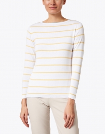 Front image thumbnail - Blue - White and Yellow Stripe Pima Cotton Boatneck Sweater