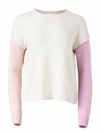 White Colorblock Cotton Blend Sweater