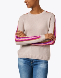 Front image thumbnail - Lisa Todd - Taupe Multi Stripe Cashmere Sweater