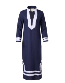Product image thumbnail - Sail to Sable - Navy and White Linen Tunic Dress