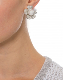 Silver and Crystal Flower Clip Earrings