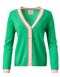 Product image thumbnail - Jumper 1234 - Green Contrast Stripe Cashmere Cardigan