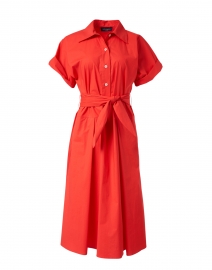 Red Stretch Poplin Shirt Dress