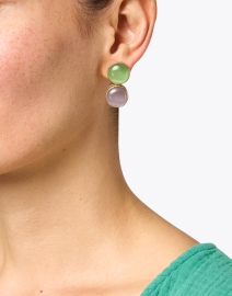 Look image thumbnail - Atelier Mon - Green and Purple Stone Drop Earrings