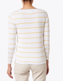 Back image thumbnail - Blue - White and Yellow Stripe Pima Cotton Boatneck Sweater