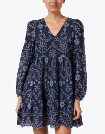 Sail to Sable - Navy and Blue Embroidered Cotton Dress