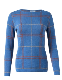 Blue Plaid Intarsia Cotton Sweater
