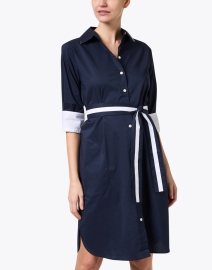 Front image thumbnail - Hinson Wu - Kathleen Navy Stretch Cotton Shirt Dress