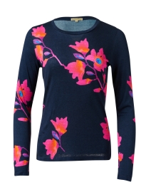 Navy Floral Print Cashmere Silk Sweater