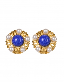 Blue, Pearl and Gold Stud Clip-On Earrings