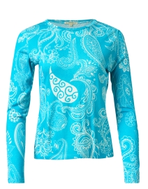 Product image thumbnail - Pashma - Turquoise Paisley Print Cashmere Silk Sweater