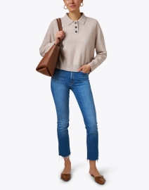 Look image thumbnail - Repeat Cashmere - Sand Cashmere Henley Sweater