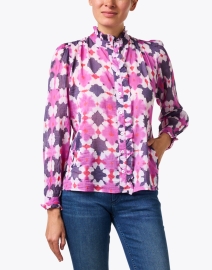 Front image thumbnail - Banjanan - Chrissie Pink and Purple Print Ruffle Shirt