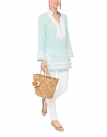 Mint Green Linen Tunic with White Trim