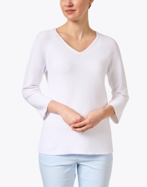 Front image thumbnail - Kinross - White Cotton Garter Stitch Sweater