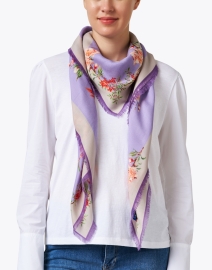 Look image thumbnail - St. Piece - Tanya Purple Floral Wool Cashmere Scarf