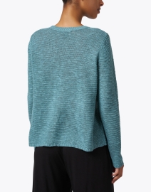Back image thumbnail - Eileen Fisher - Blue Cotton Linen Sweater