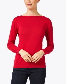 Front image thumbnail - Blue - Red Pima Cotton Boatneck Sweater 