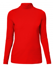 Red Cotton Ruched Mock Neck Top